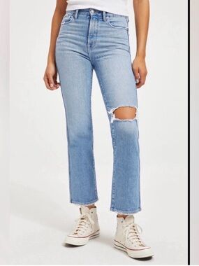 Good American Good Curve Straight Jeans With Natural Fray Hem 6/28